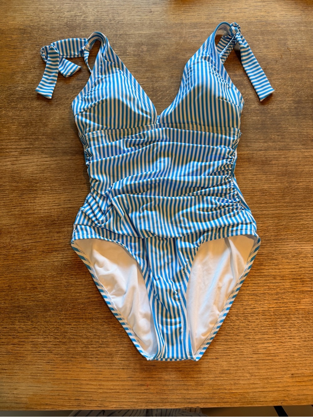 Ellen Tracy Blue and White Striped One-Piece Swimsuit